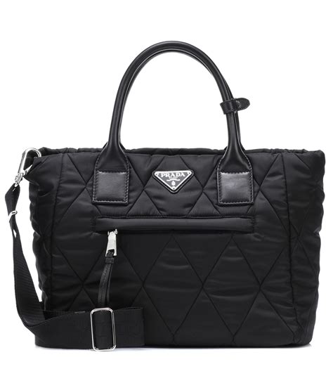 prada black nylon tote top zip|Prada nylon quilted handbag.